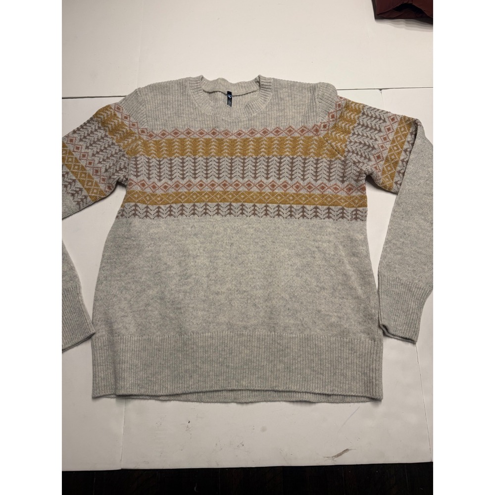 Kuhl Womens Gray Fair Isle Merino Wool Blend Crewneck Sweater 4082 Large